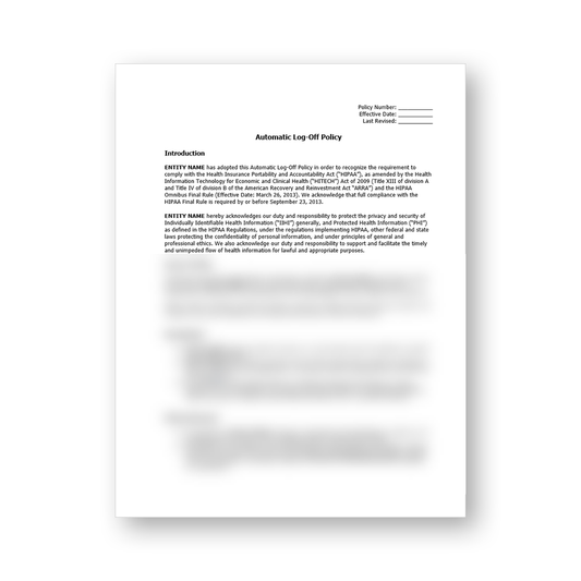 HIPAA Automatic Log-Off Policy Template