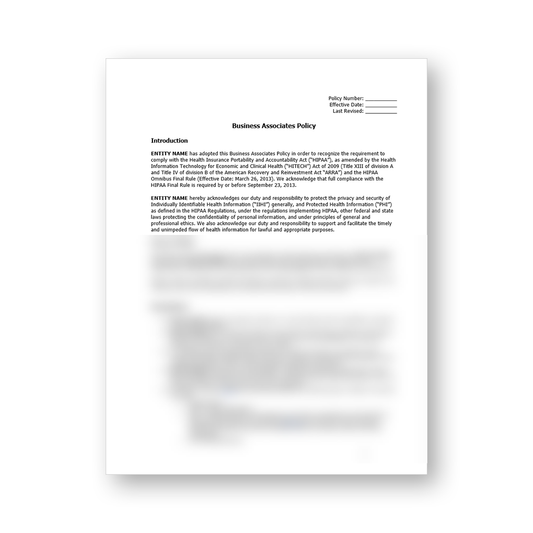HIPAA Business Associates Policy Template