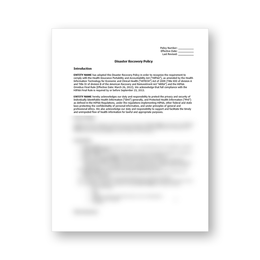 HIPAA Disaster Recovery Policy Template