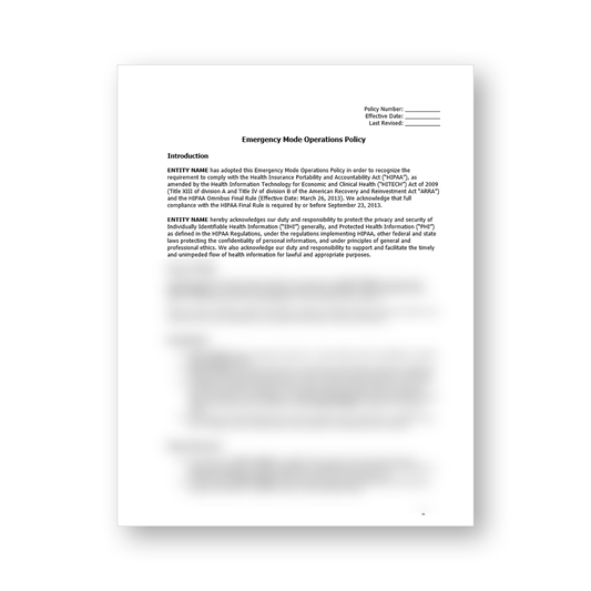 HIPAA Emergency Mode Operations Policy Template