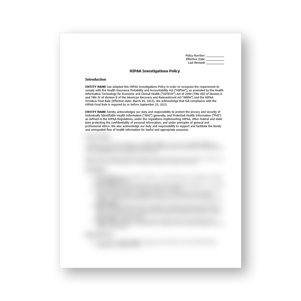 HIPAA Policy Template Package (All 57 Templates)