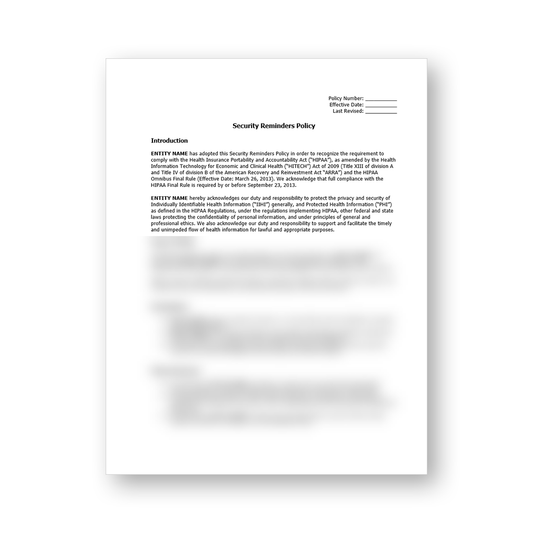 HIPAA Security Reminders Policy Template