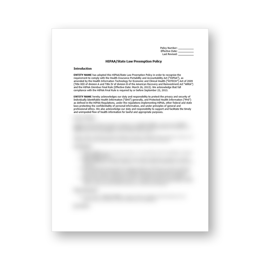 HIPAA/State Law Preemption Policy Template