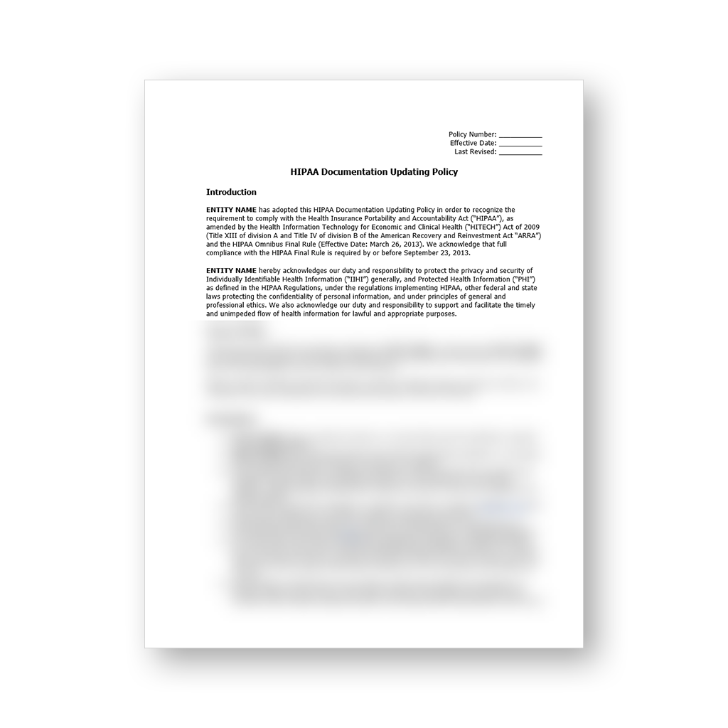 HIPAA Documentation Updating Policy Template