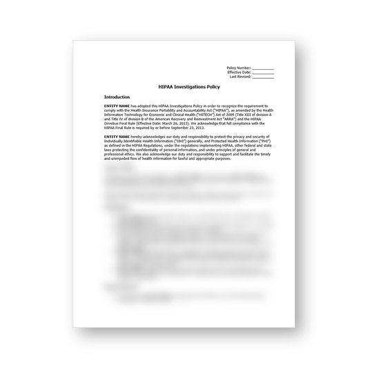 HIPAA Investigations Policy Template