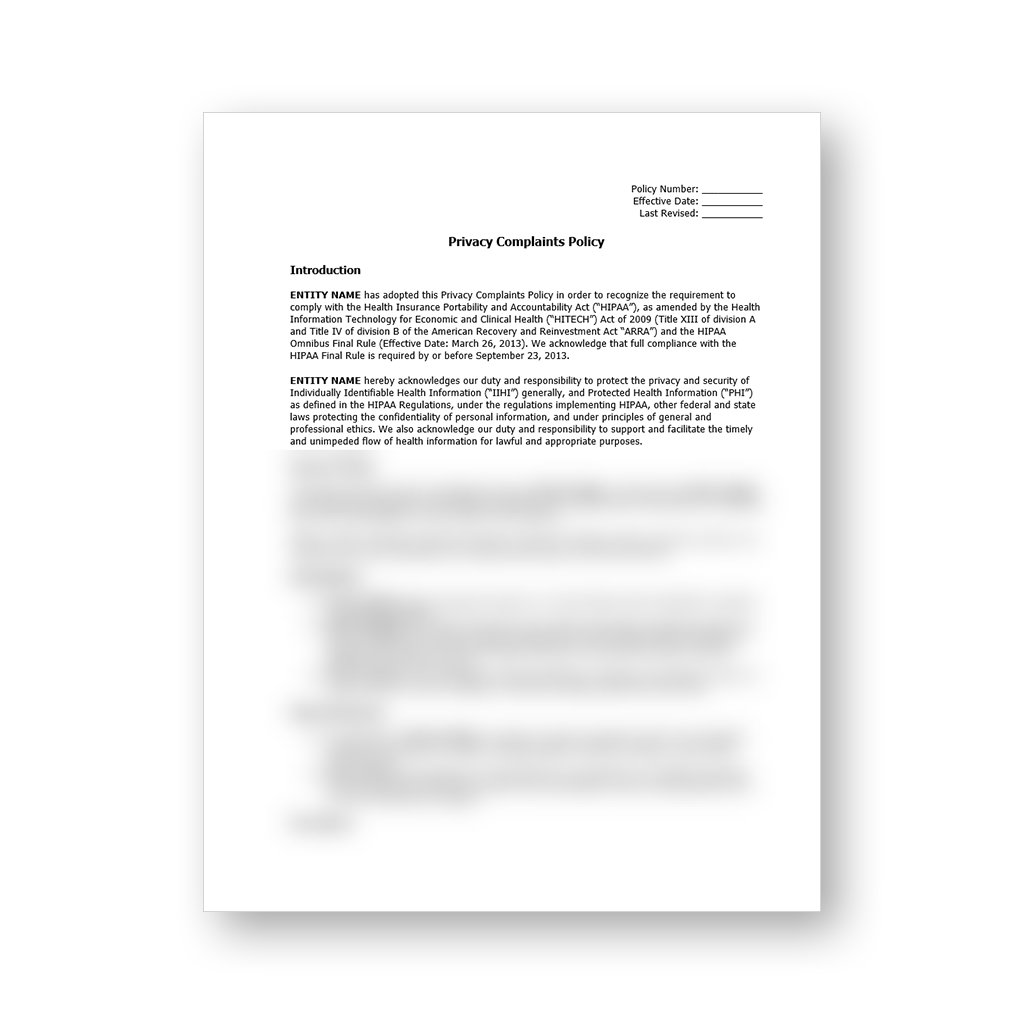 HIPAA Privacy Complaints Policy Template