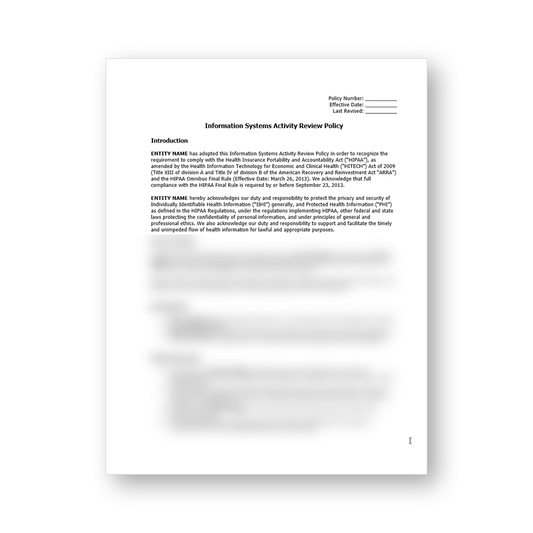 HIPAA Information Systems Activity Review Policy Template