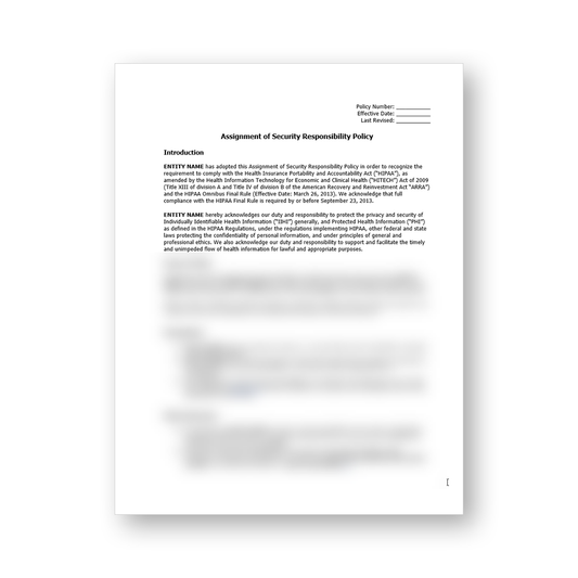HIPAA Assignment of Security Responsibility Policy Template