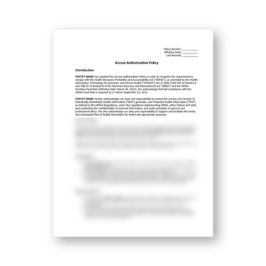 HIPAA Access Authorization Policy Template