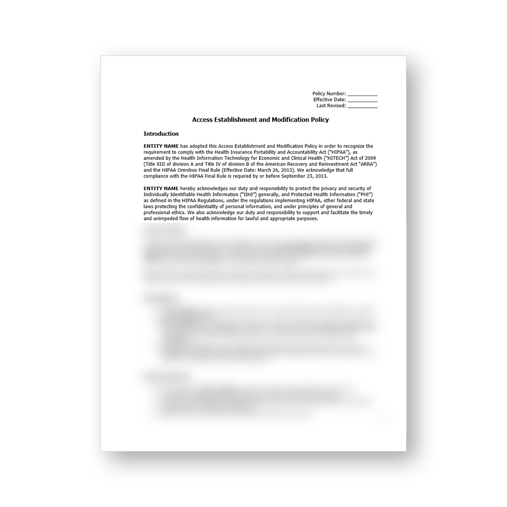 HIPAA Access Establishment and Modification Policy Template