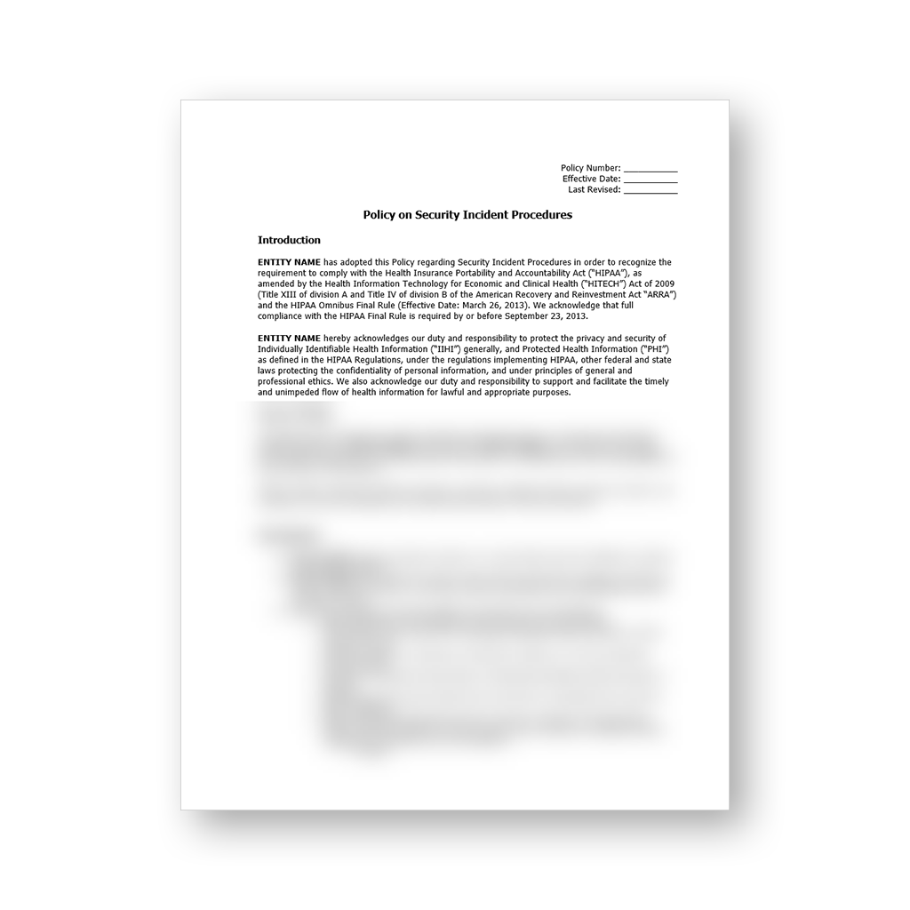 HIPAA Policy on Security Incident Procedures Template