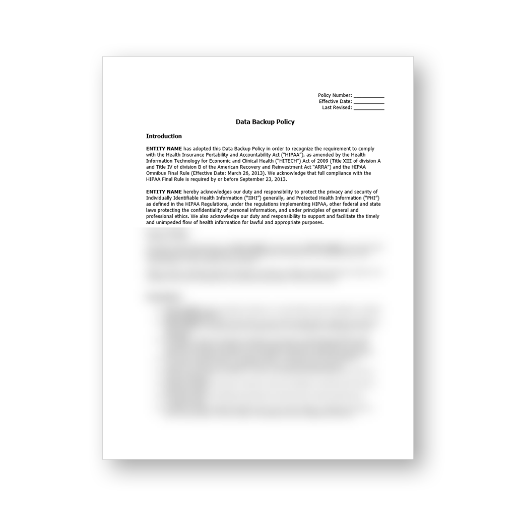 HIPAA Data Backup Policy Template