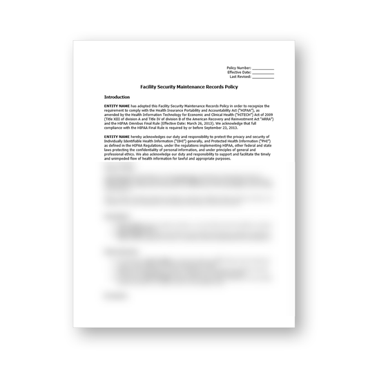 HIPAA Facility Security Maintenance Records Policy Template