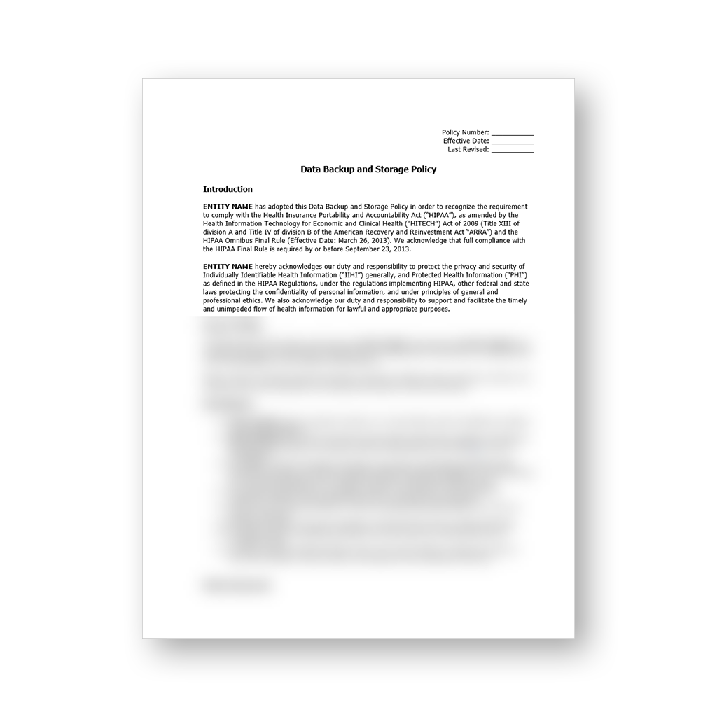 HIPAA Data Backup and Storage Policy Template