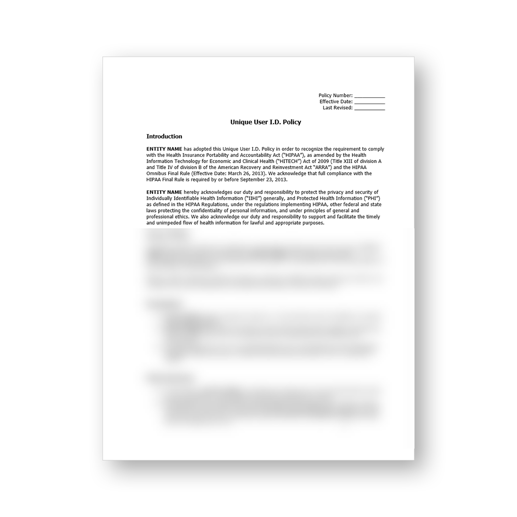 HIPAA Unique User I.D. Policy Template