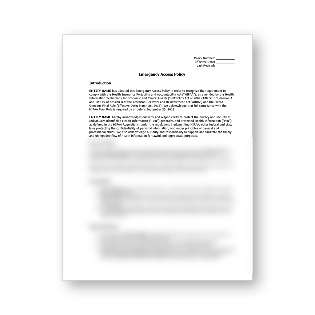 HIPAA Emergency Access Policy Template