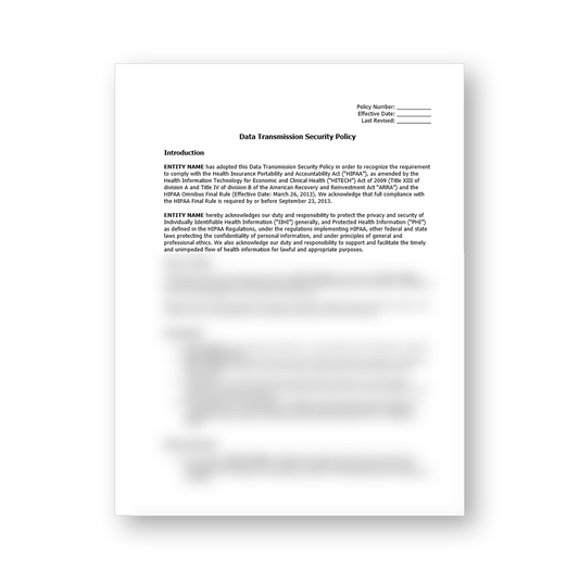 HIPAA Data Transmission Security Policy Template