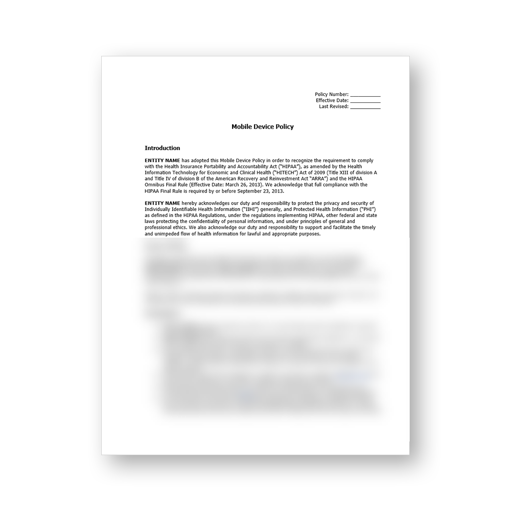 HIPAA Mobile Device Policy Template