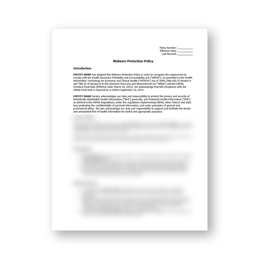 HIPAA Malware Protection Policy Template