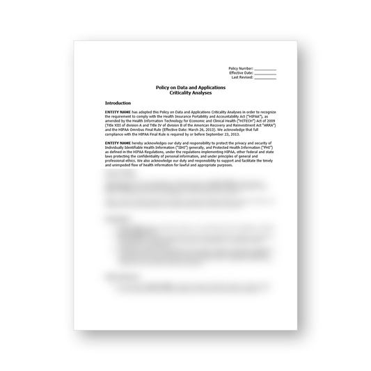 HIPAA Policy on Data and Applications Criticality Analyses Template